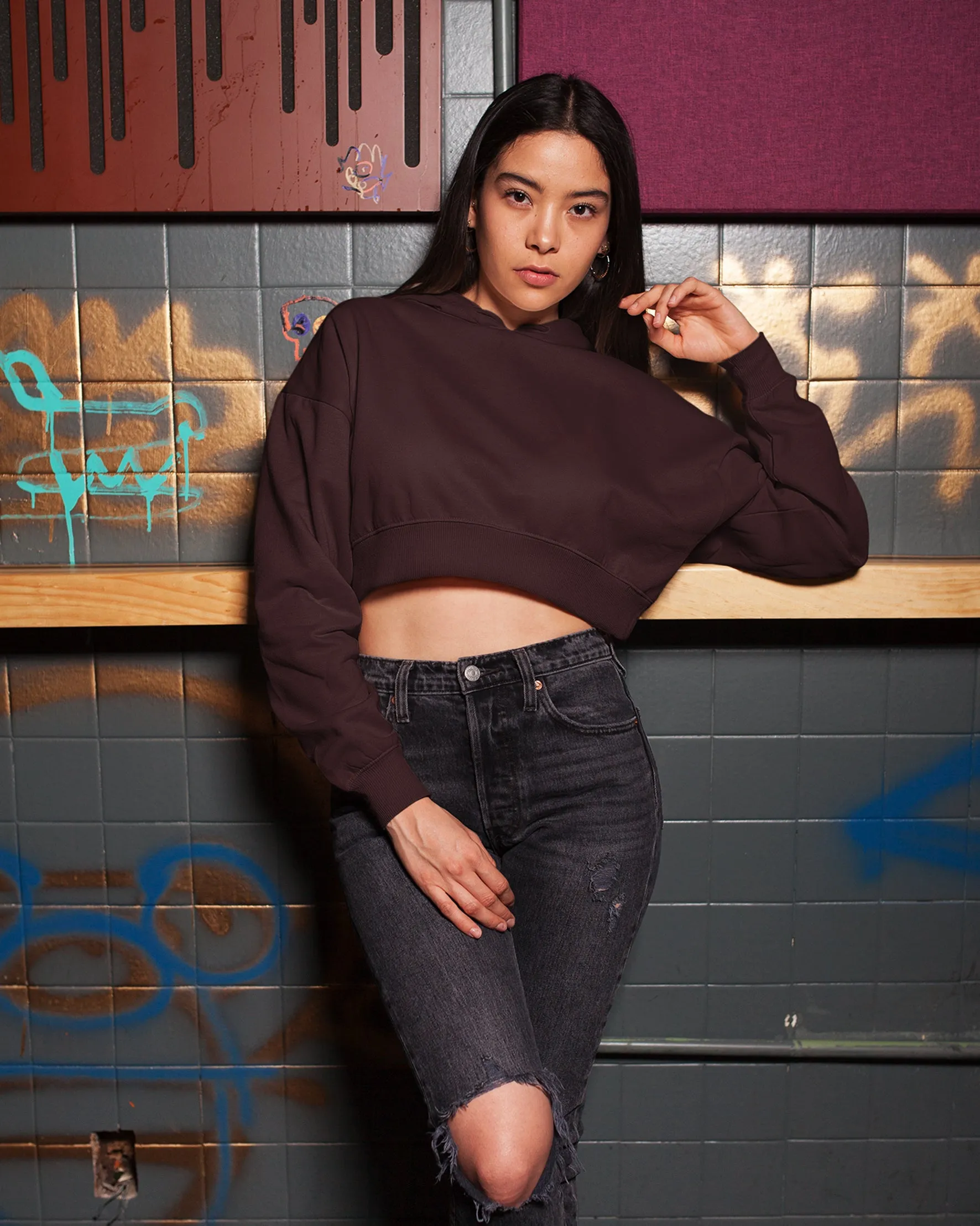 Plain maroon crop hoodie