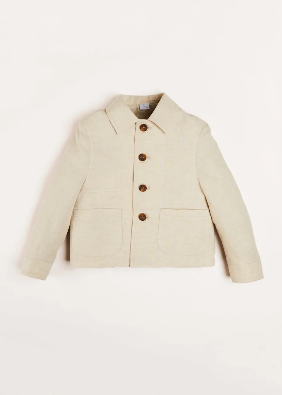 Polo Collar Button Down Jacket in Beige (4-10yrs)