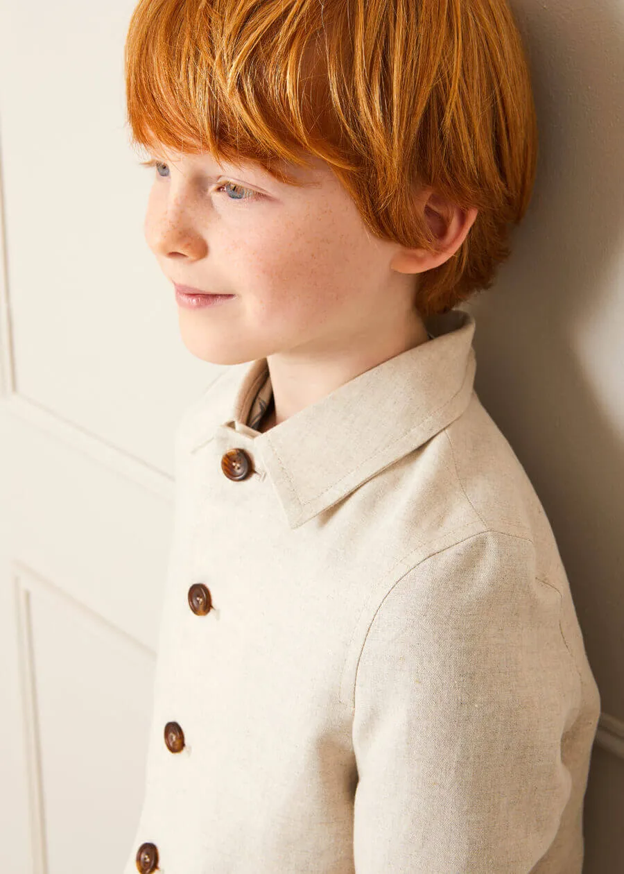 Polo Collar Button Down Jacket in Beige (4-10yrs)