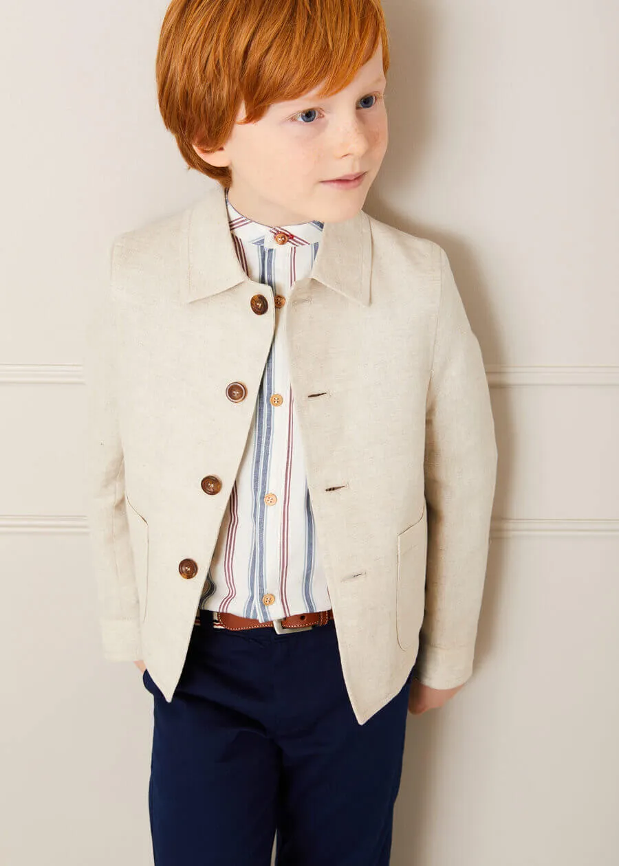 Polo Collar Button Down Jacket in Beige (4-10yrs)