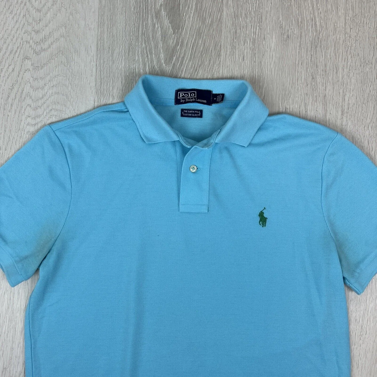 Polo Ralph Lauren Mens The Earth Polo Custom Slim Fit Blue Shirt Size Medium