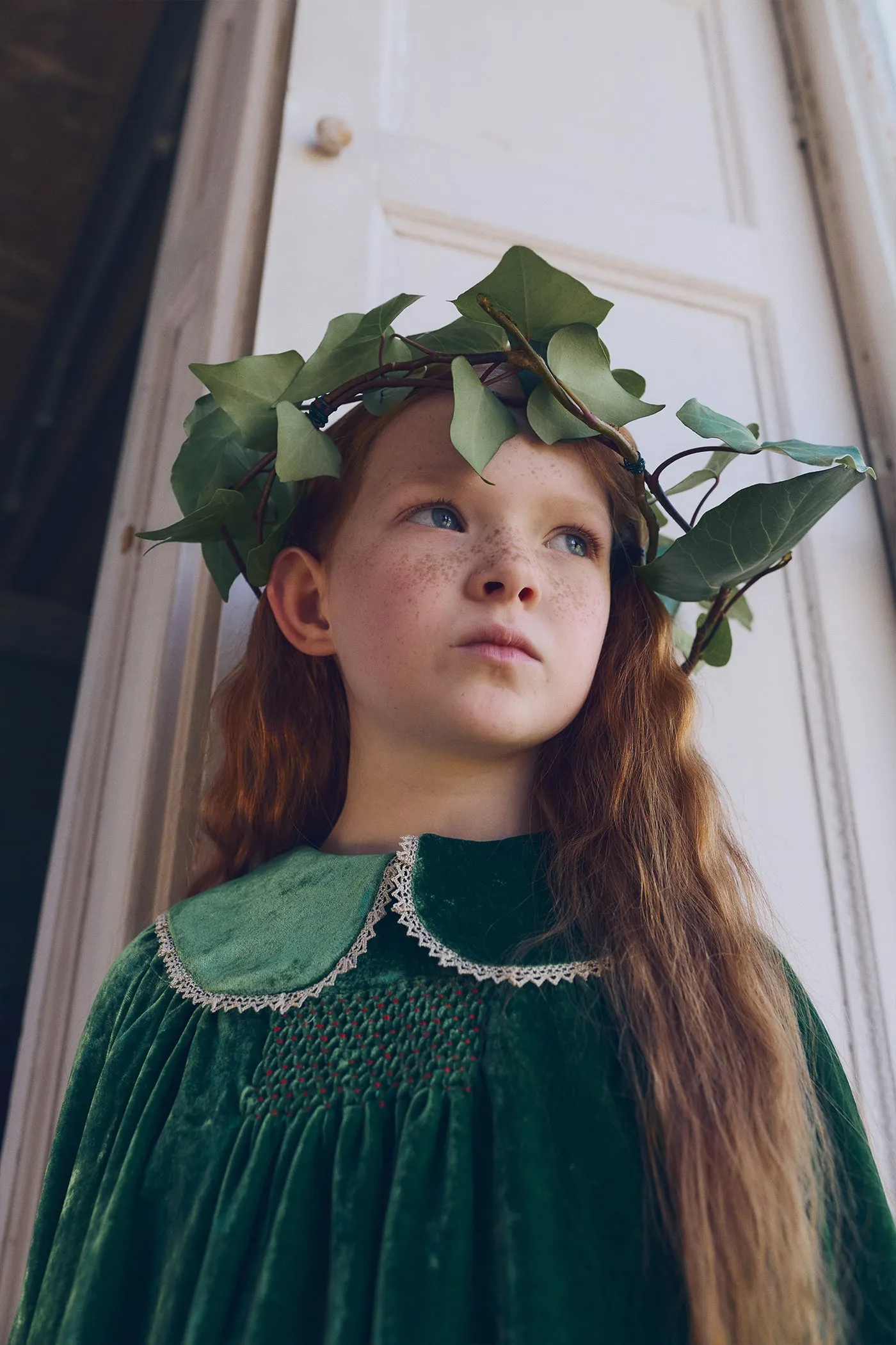 Popcorn Dress in Emerald Green Velvet