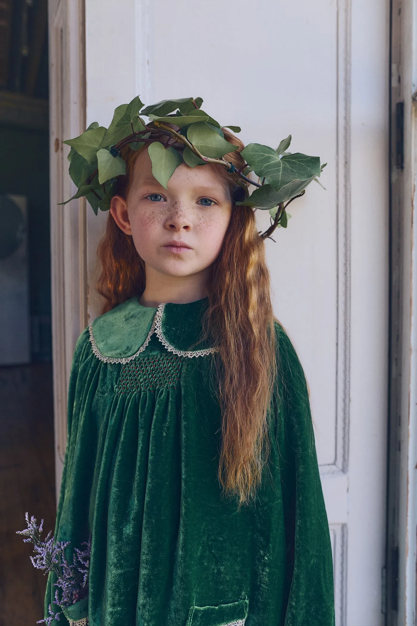 Popcorn Dress in Emerald Green Velvet