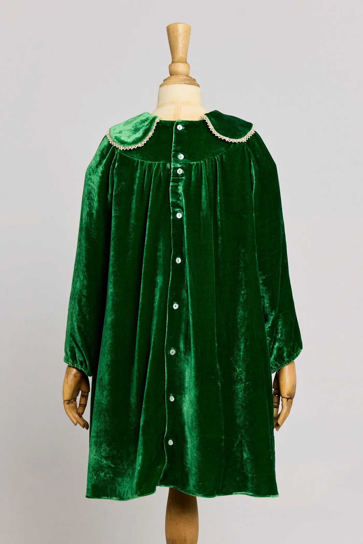 Popcorn Dress in Emerald Green Velvet