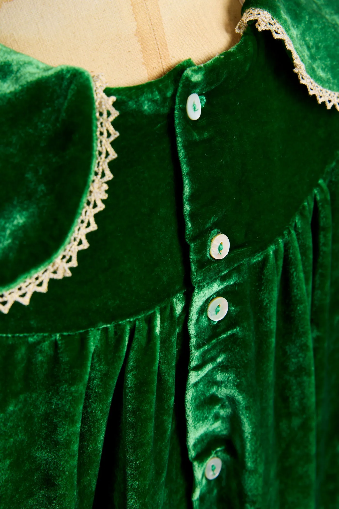 Popcorn Dress in Emerald Green Velvet