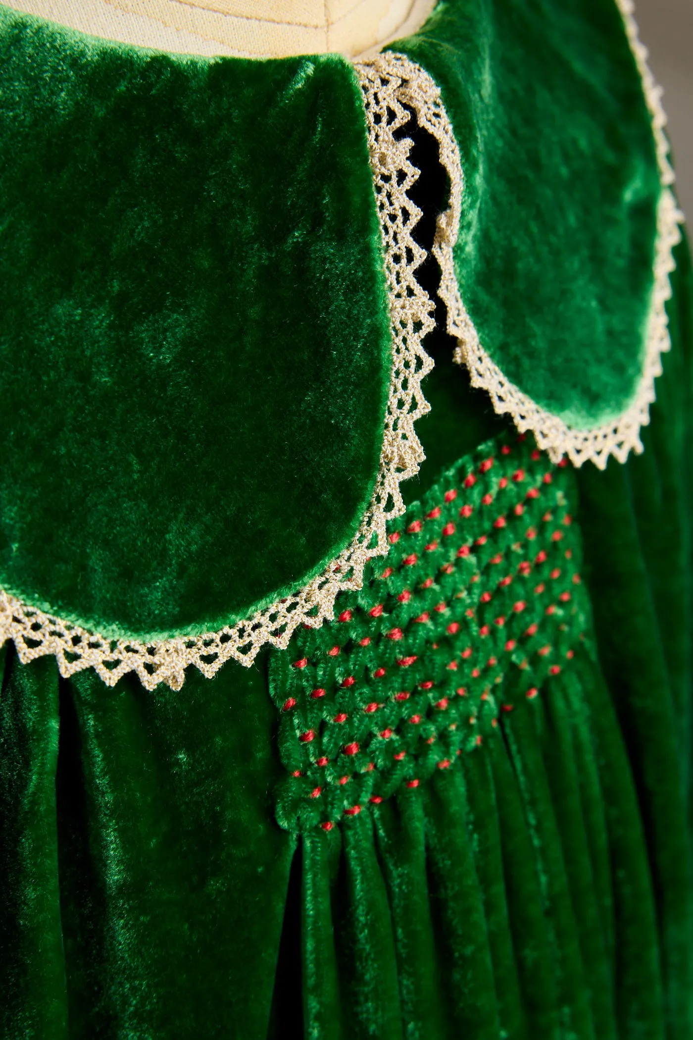 Popcorn Dress in Emerald Green Velvet