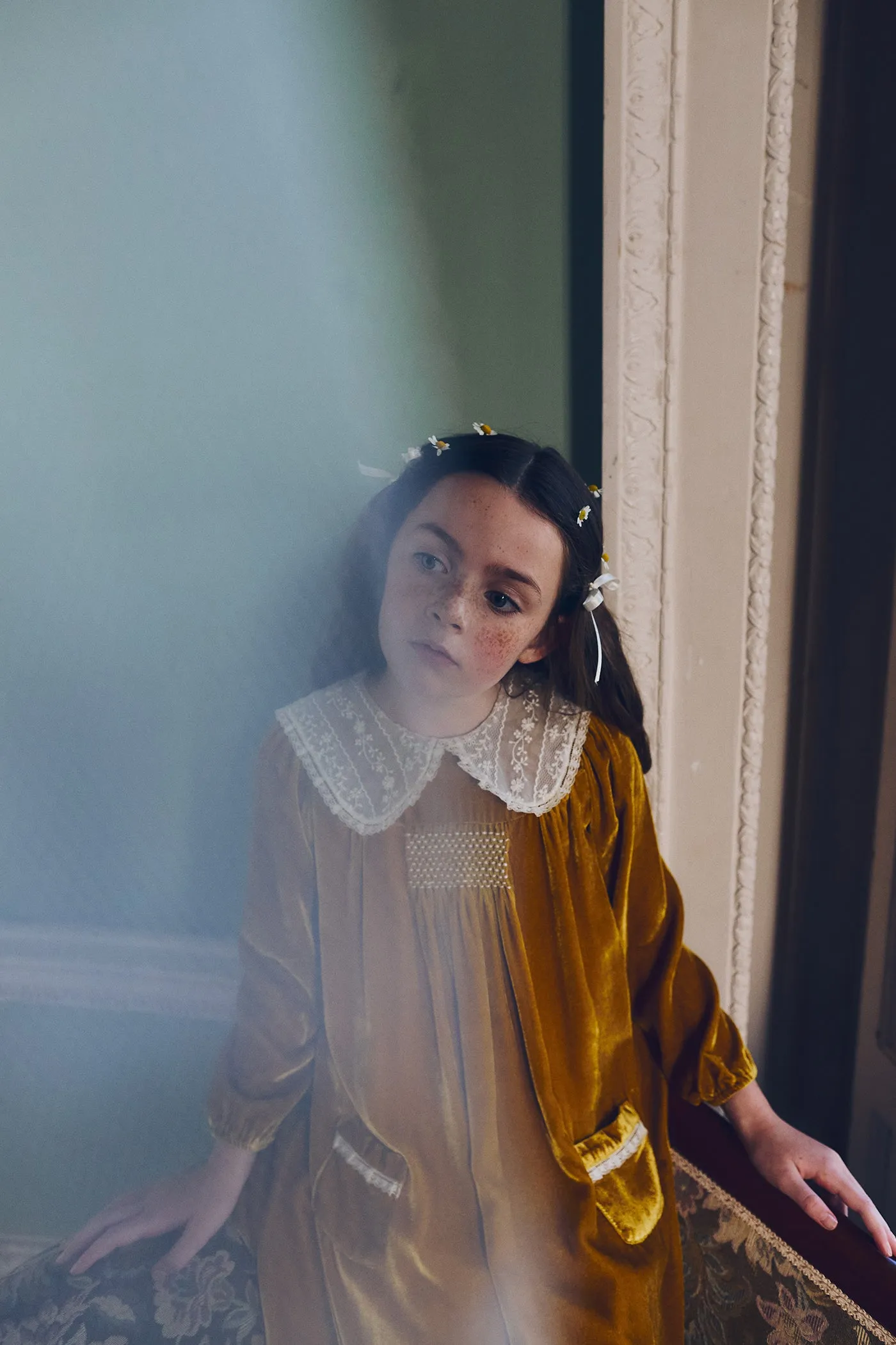 Popcorn Dress in Ochre Velvet