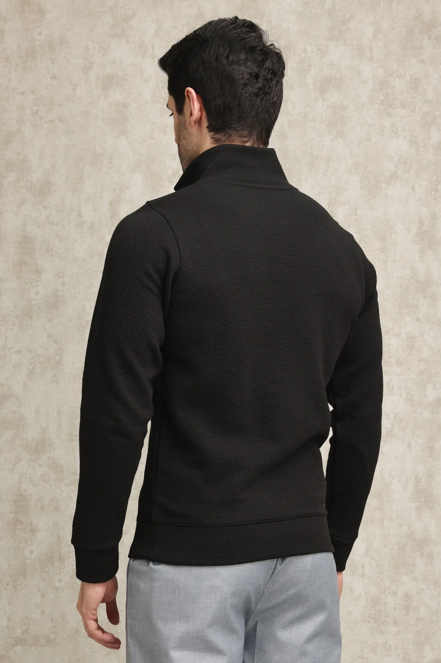 PREMIUM TEXTURED HALF-ZIP SWEATSHIRT-BLACK