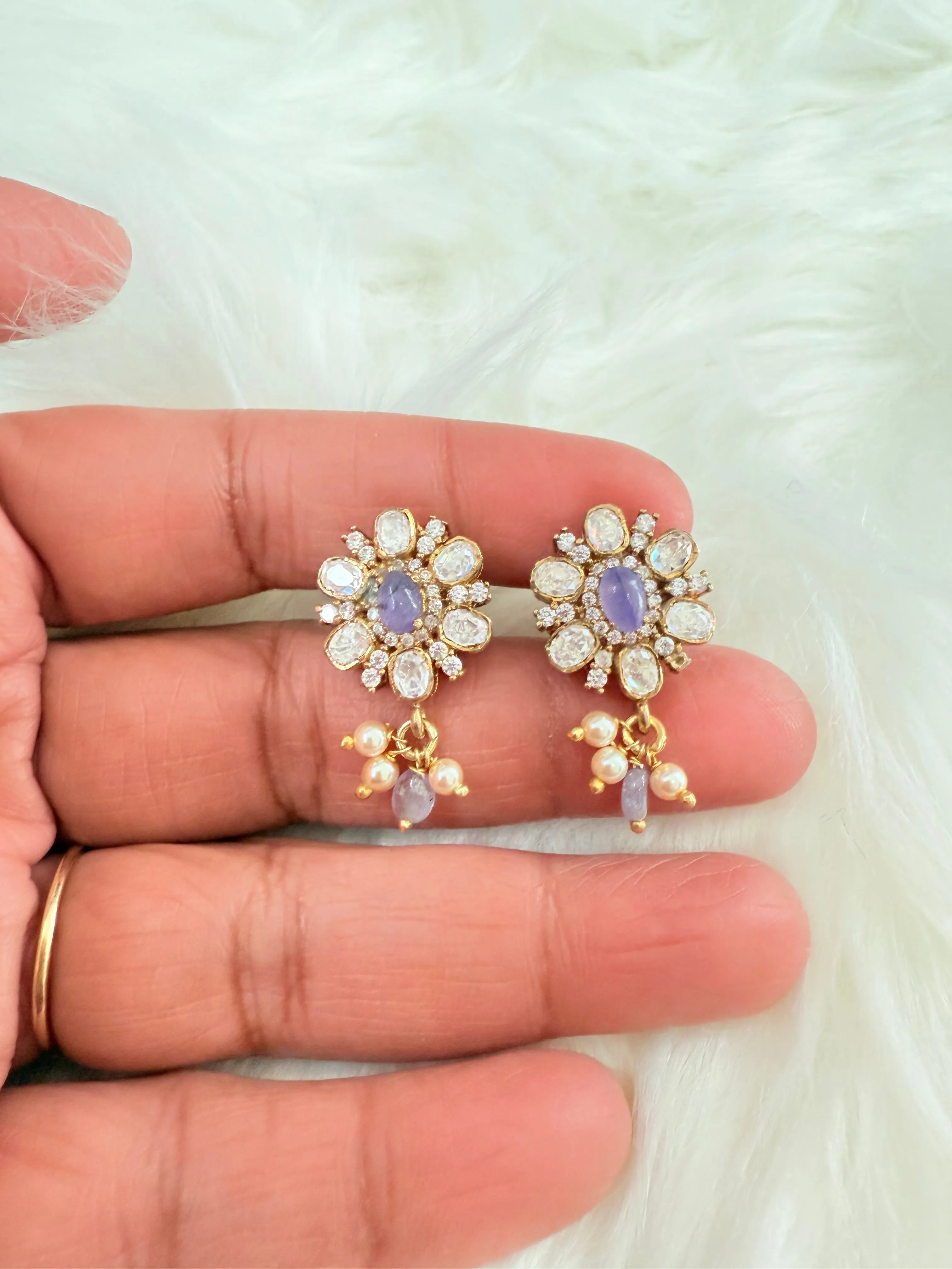 Pure 925 Silver Victorian Amethyst Moissanite Earrings
