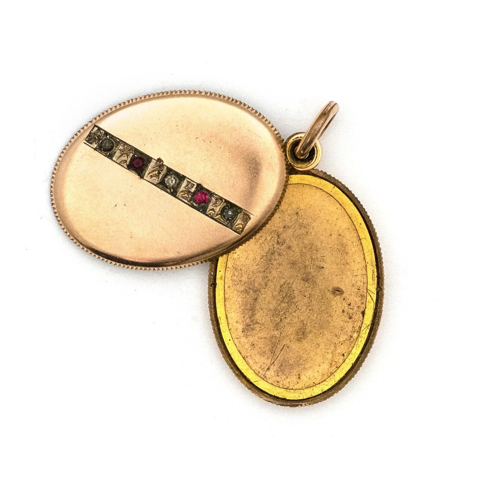 Red & White Oval Crossbar Antique Locket