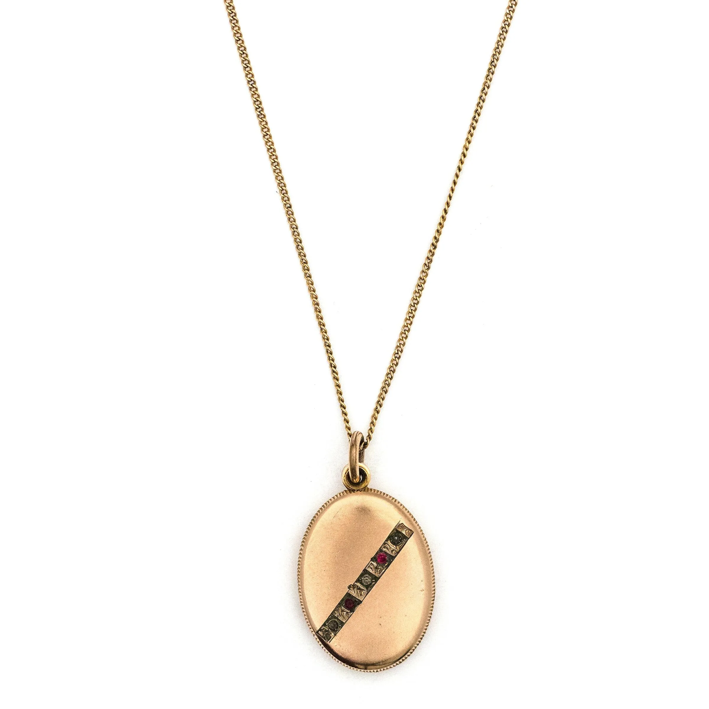 Red & White Oval Crossbar Antique Locket
