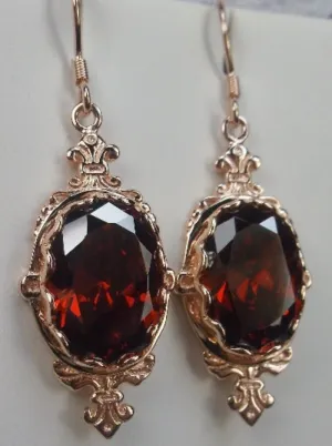 Red Garnet Cubic Zirconia (CZ) Pin Earrings, Rose Gold plated Sterling Silver, Stylish Victorian Jewelry Design#E18