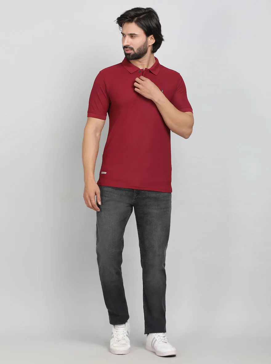 Red Solid Slim Fit Polo T-Shirt | Jade Play
