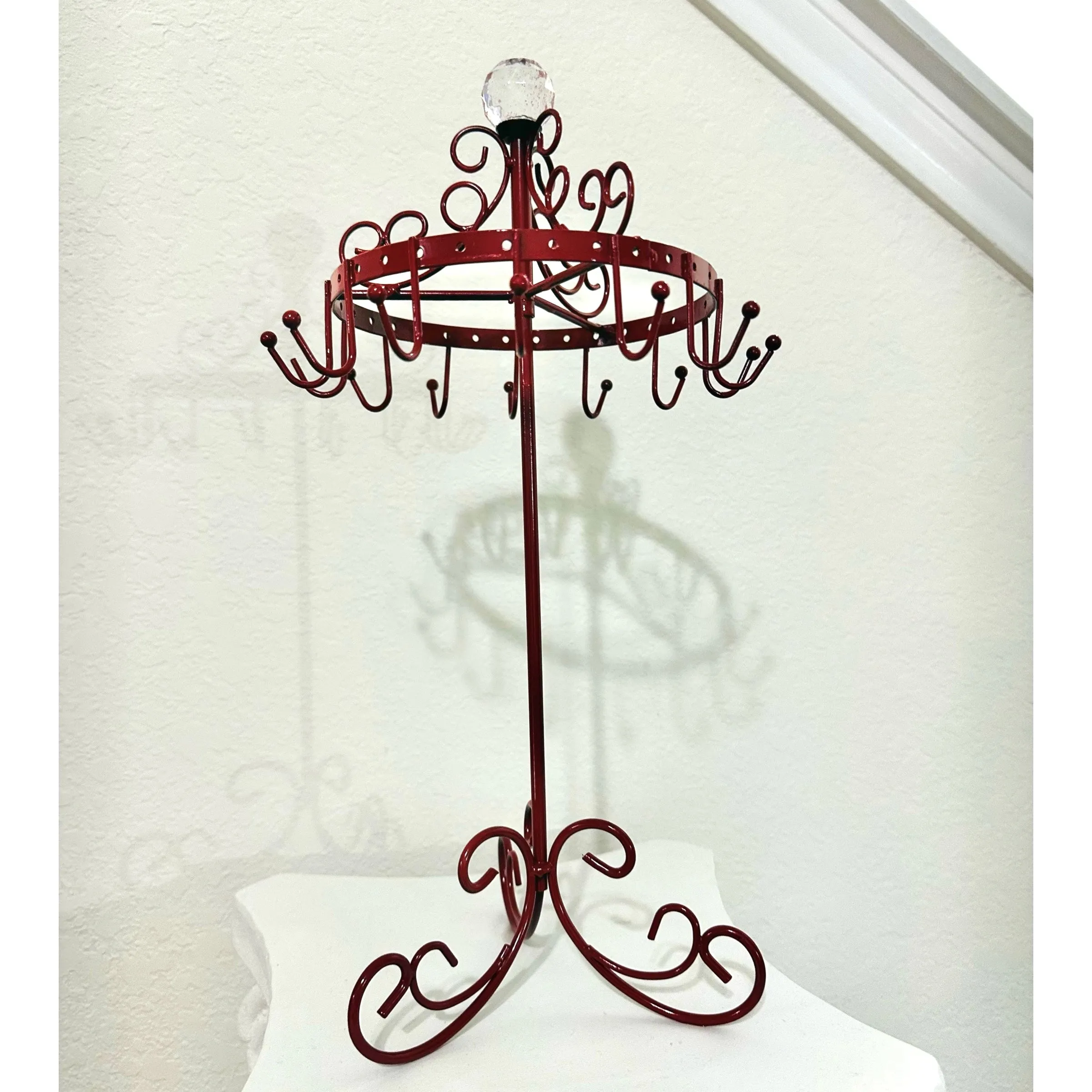 Red Vintage Jewelry Necklace Display Holder Rotating W Large Stone Retro Shabby Chic