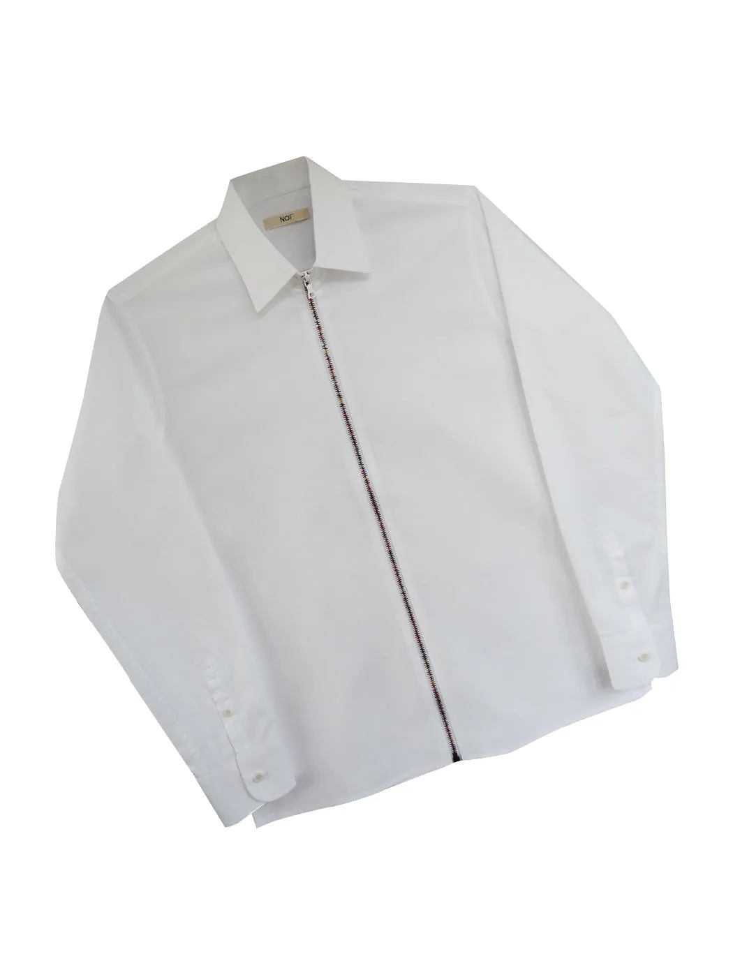 Sale: (Size XL) White Zipper Shirt Rainbow with Classic Collar