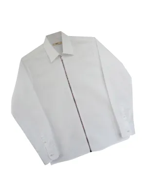 Sale: (Size XL) White Zipper Shirt Rainbow with Classic Collar