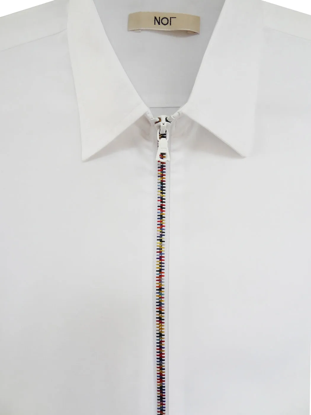 Sale: (Size XL) White Zipper Shirt Rainbow with Classic Collar