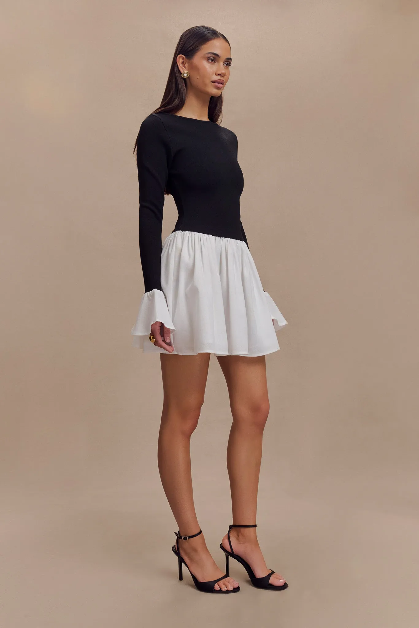 Sansa Knit And Linen Mini Dress - Black & White