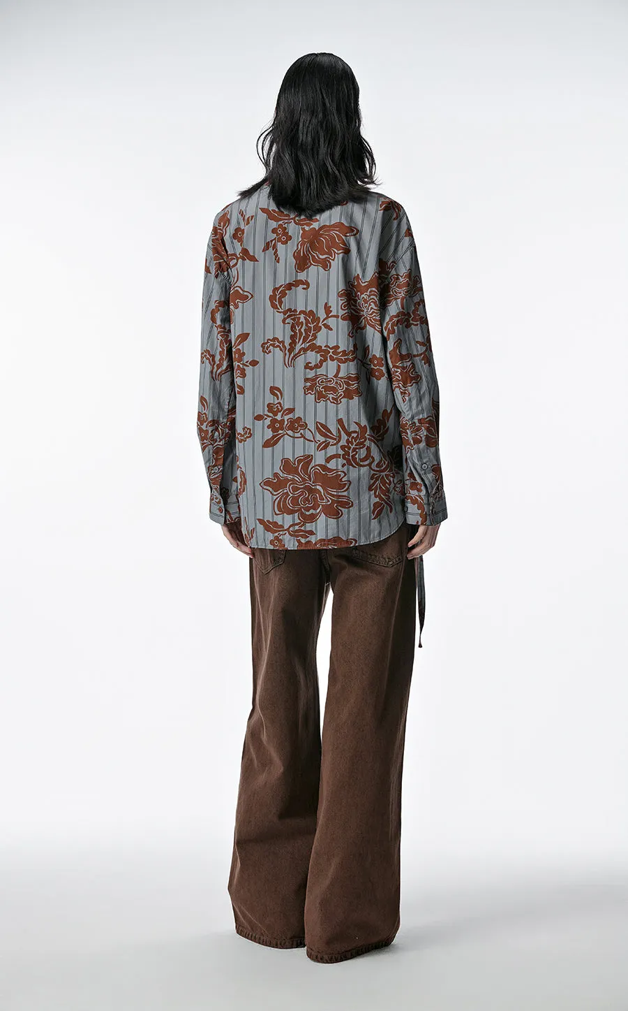 Shirt / JNBY Cotton Loose Fit V-neck Long-sleeved Print Shirt