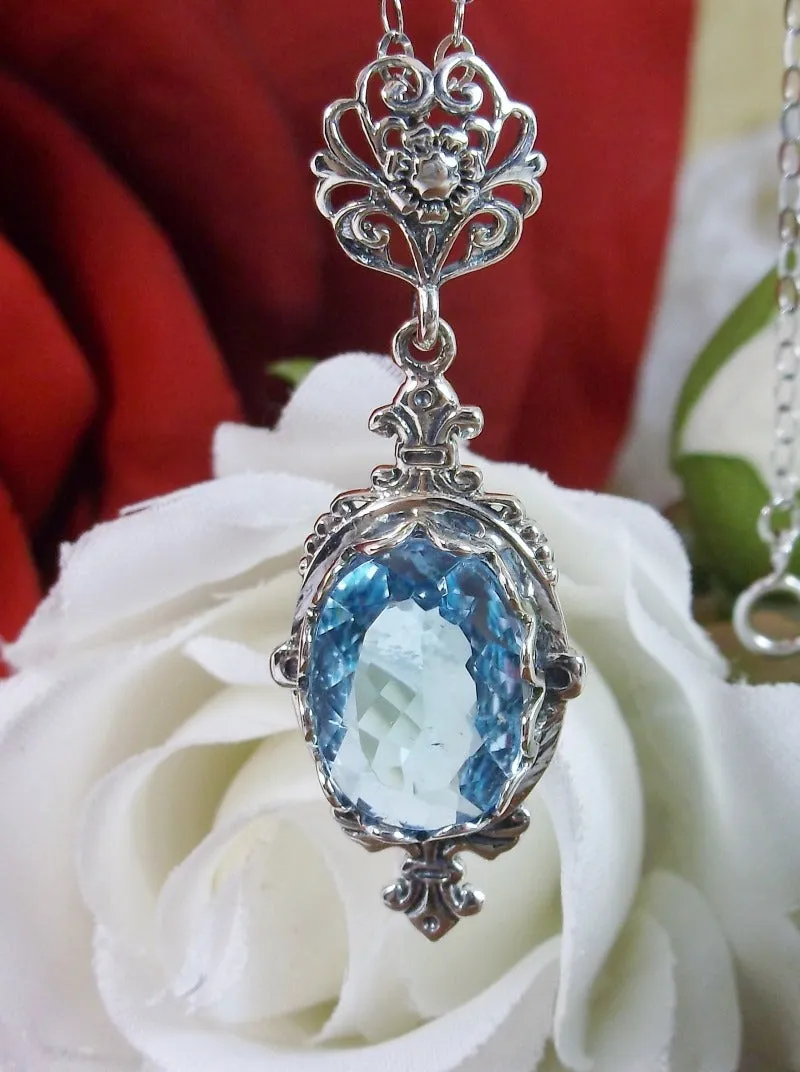 Sky Blue Aquamarine Pin Pendant, Stylish Victorian Jewelry Design#P18