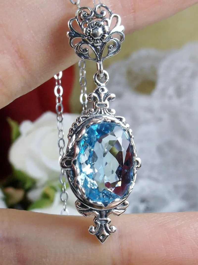 Sky Blue Aquamarine Pin Pendant, Stylish Victorian Jewelry Design#P18