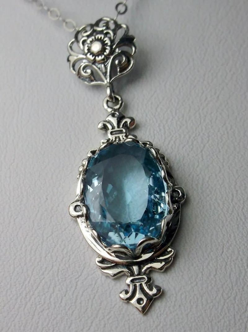 Sky Blue Aquamarine Pin Pendant, Stylish Victorian Jewelry Design#P18