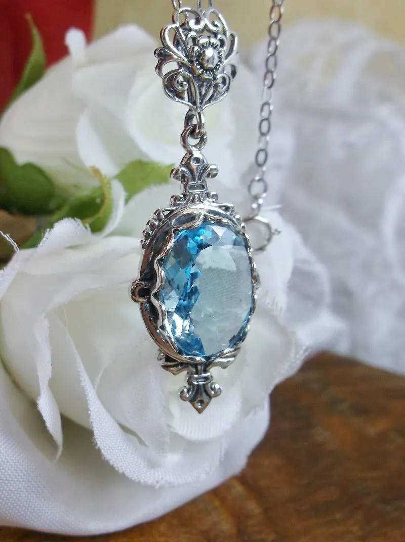 Sky Blue Aquamarine Pin Pendant, Stylish Victorian Jewelry Design#P18