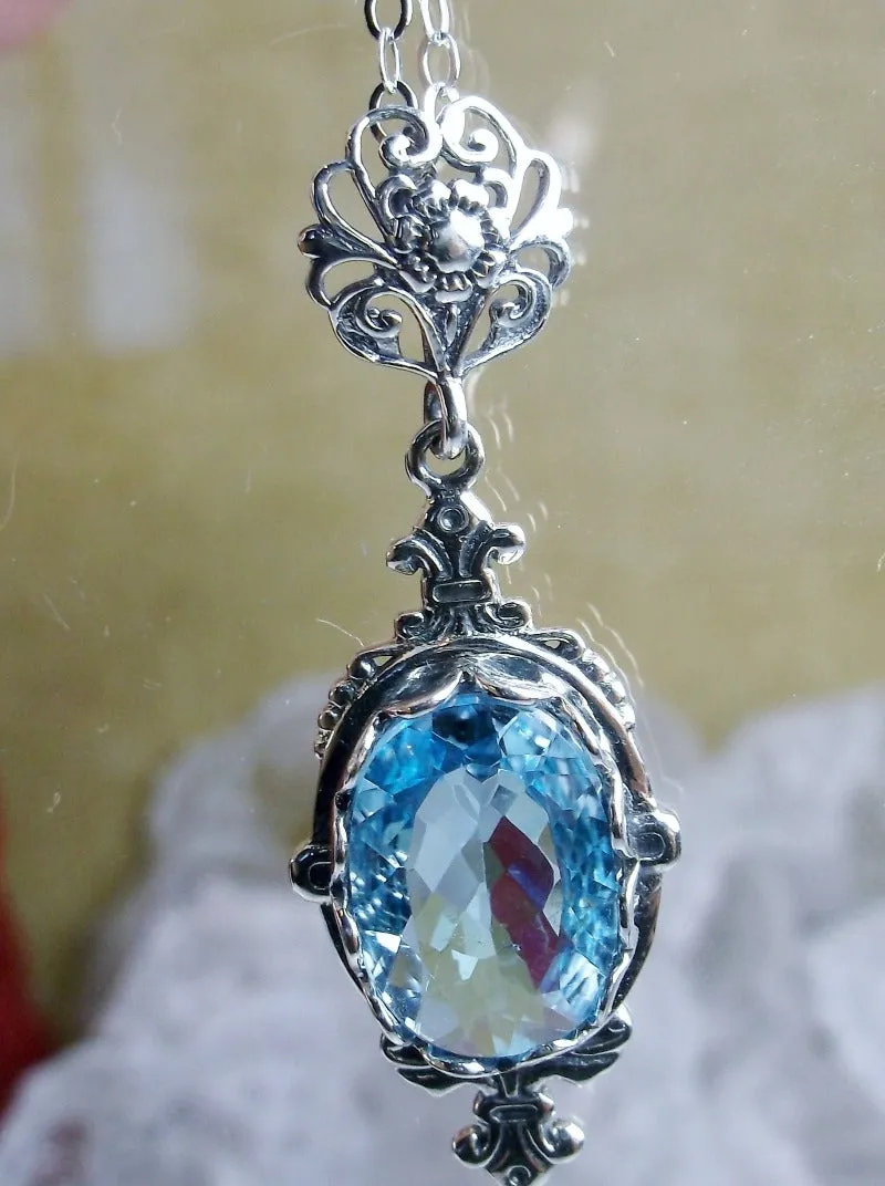 Sky Blue Aquamarine Pin Pendant, Stylish Victorian Jewelry Design#P18