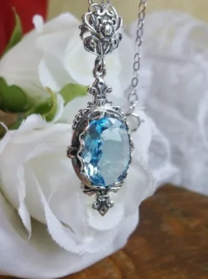 Sky Blue Aquamarine Pin Pendant, Stylish Victorian Jewelry Design#P18