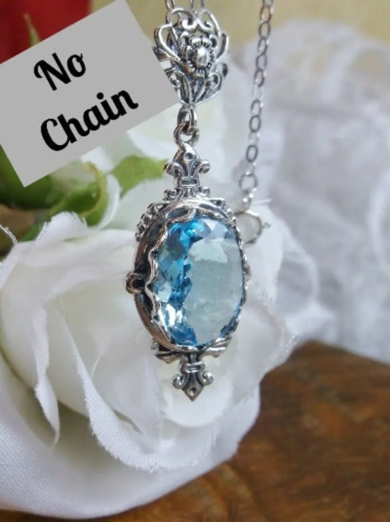 Sky Blue Aquamarine Pin Pendant, Stylish Victorian Jewelry Design#P18