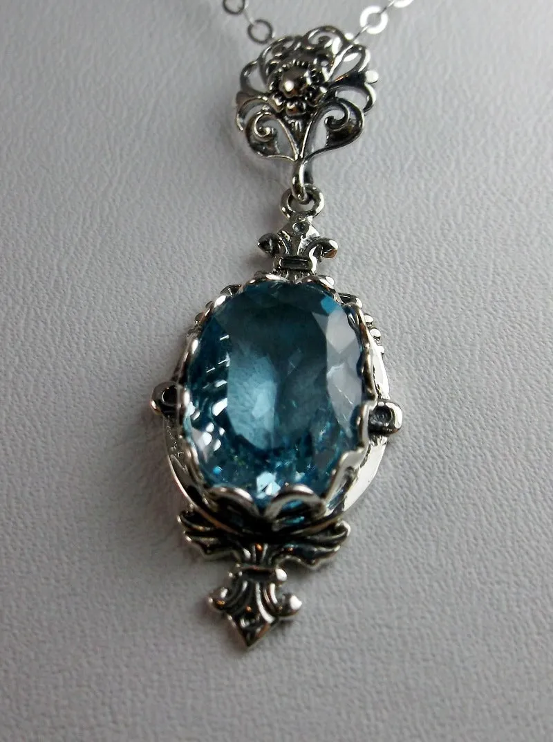 Sky Blue Aquamarine Pin Pendant, Stylish Victorian Jewelry Design#P18