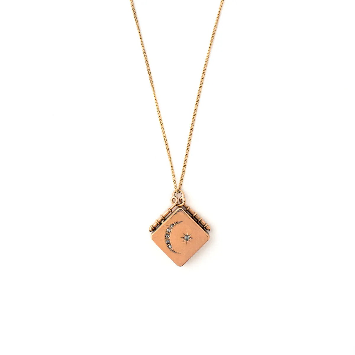 Solid 14K and Diamond Moon and Star Locket