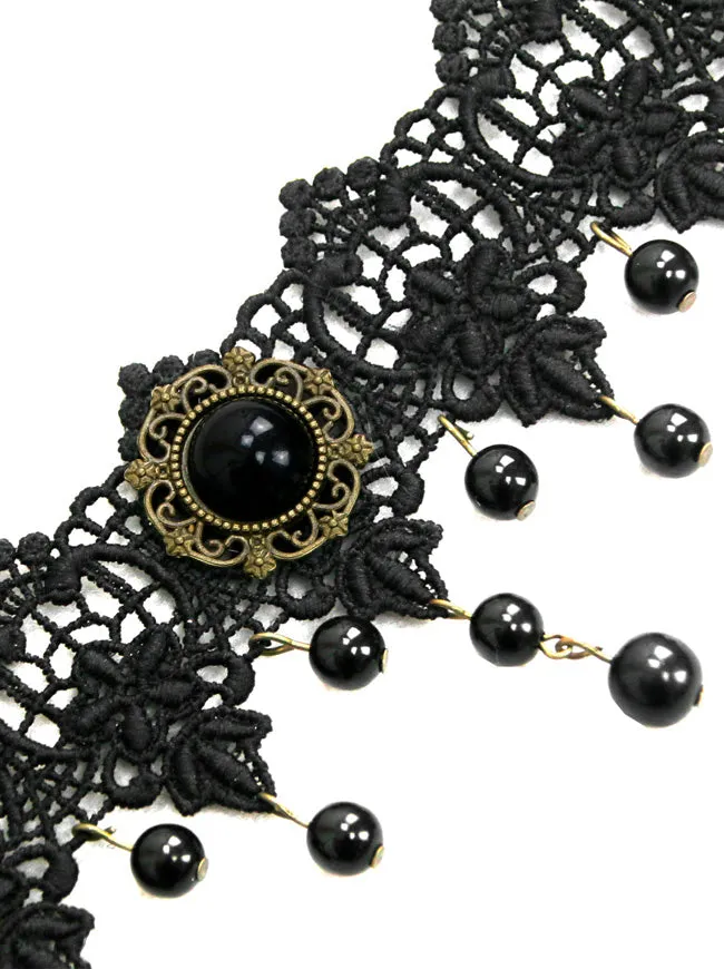 Steampunk Accessories Costume Cosplay Lace Choker Beads Chain Decorative Necklace