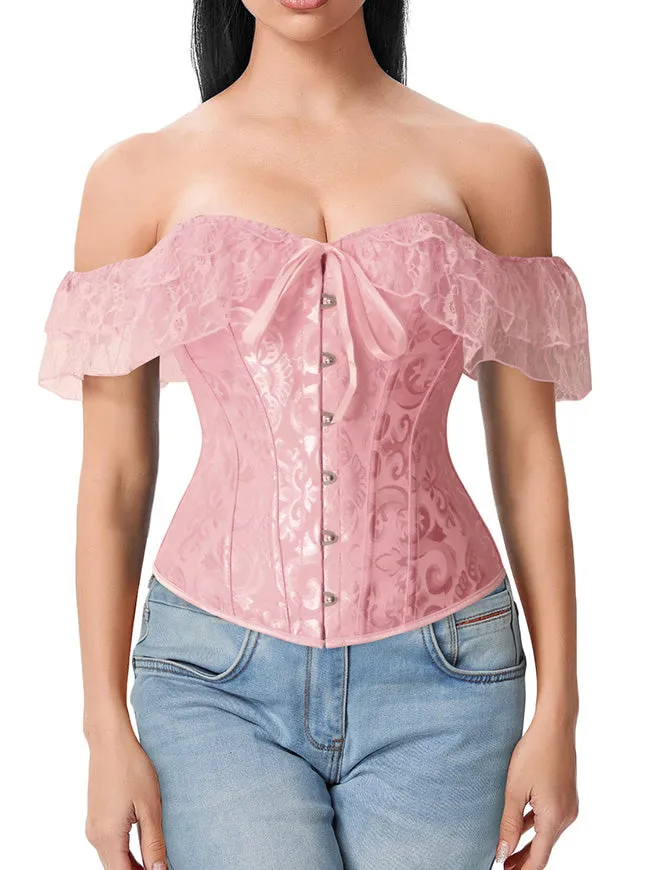 Steampunk Gothic Elegant Off Shoulder Jacquard Overbust Corset Top
