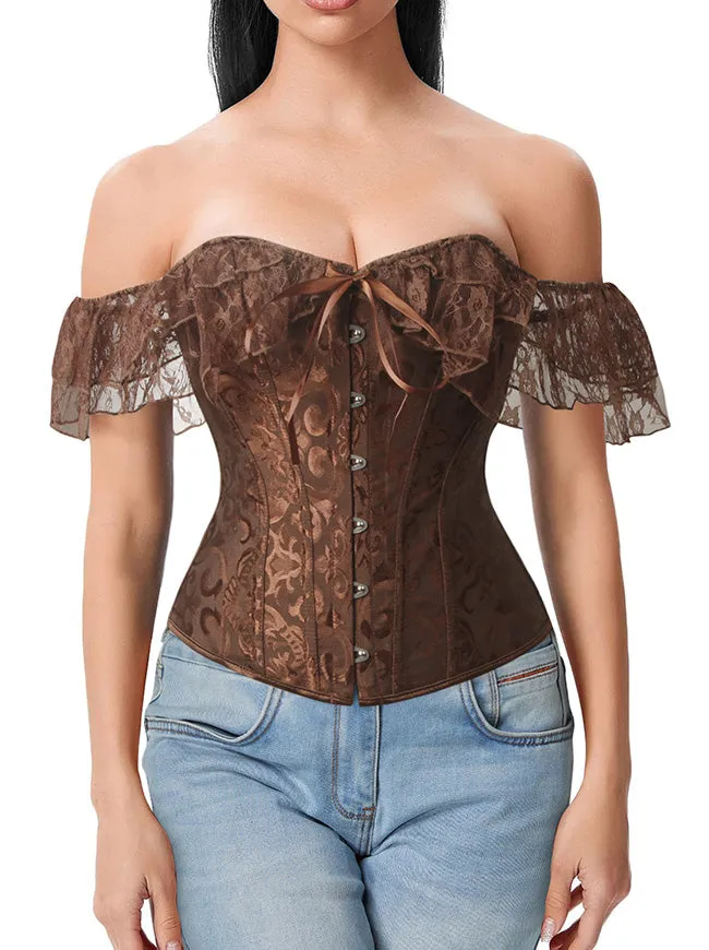 Steampunk Gothic Elegant Off Shoulder Jacquard Overbust Corset Top