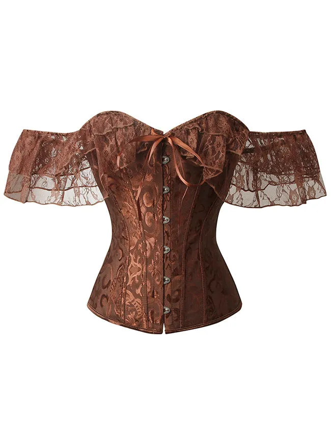 Steampunk Gothic Elegant Off Shoulder Jacquard Overbust Corset Top