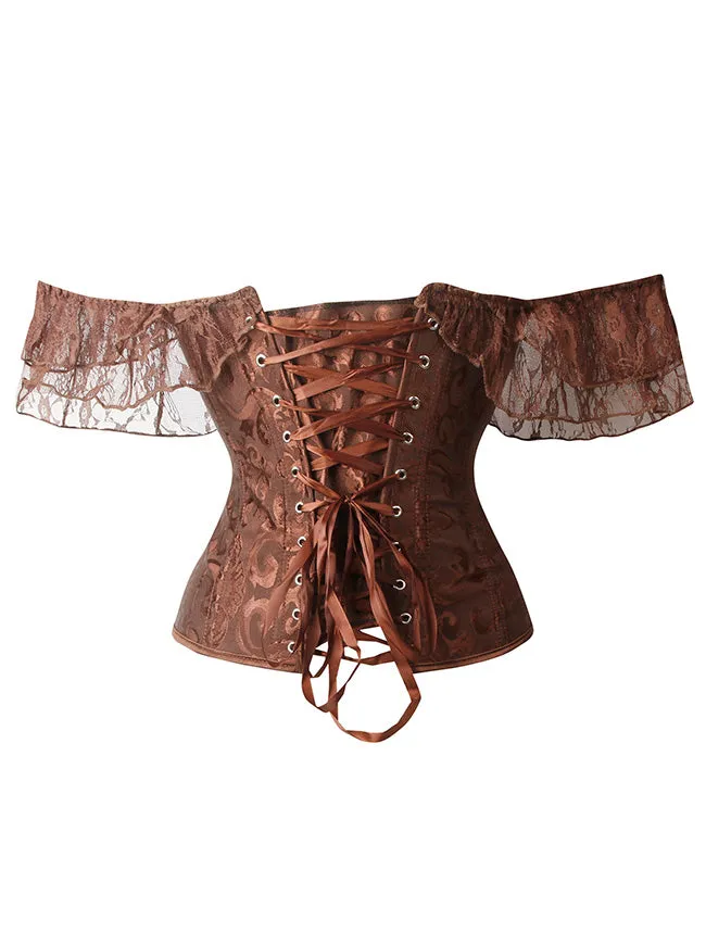 Steampunk Gothic Elegant Off Shoulder Jacquard Overbust Corset Top