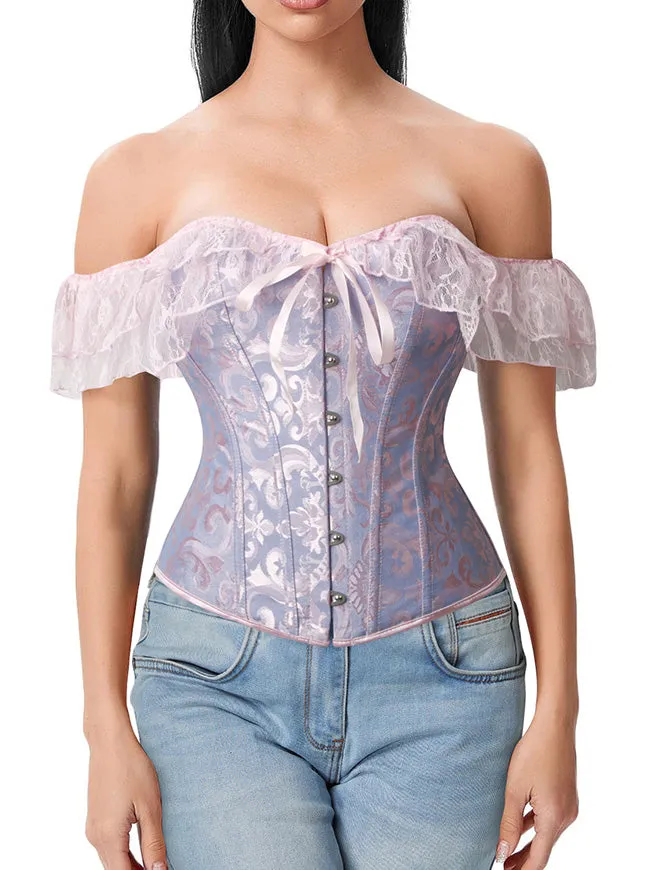 Steampunk Gothic Elegant Off Shoulder Jacquard Overbust Corset Top