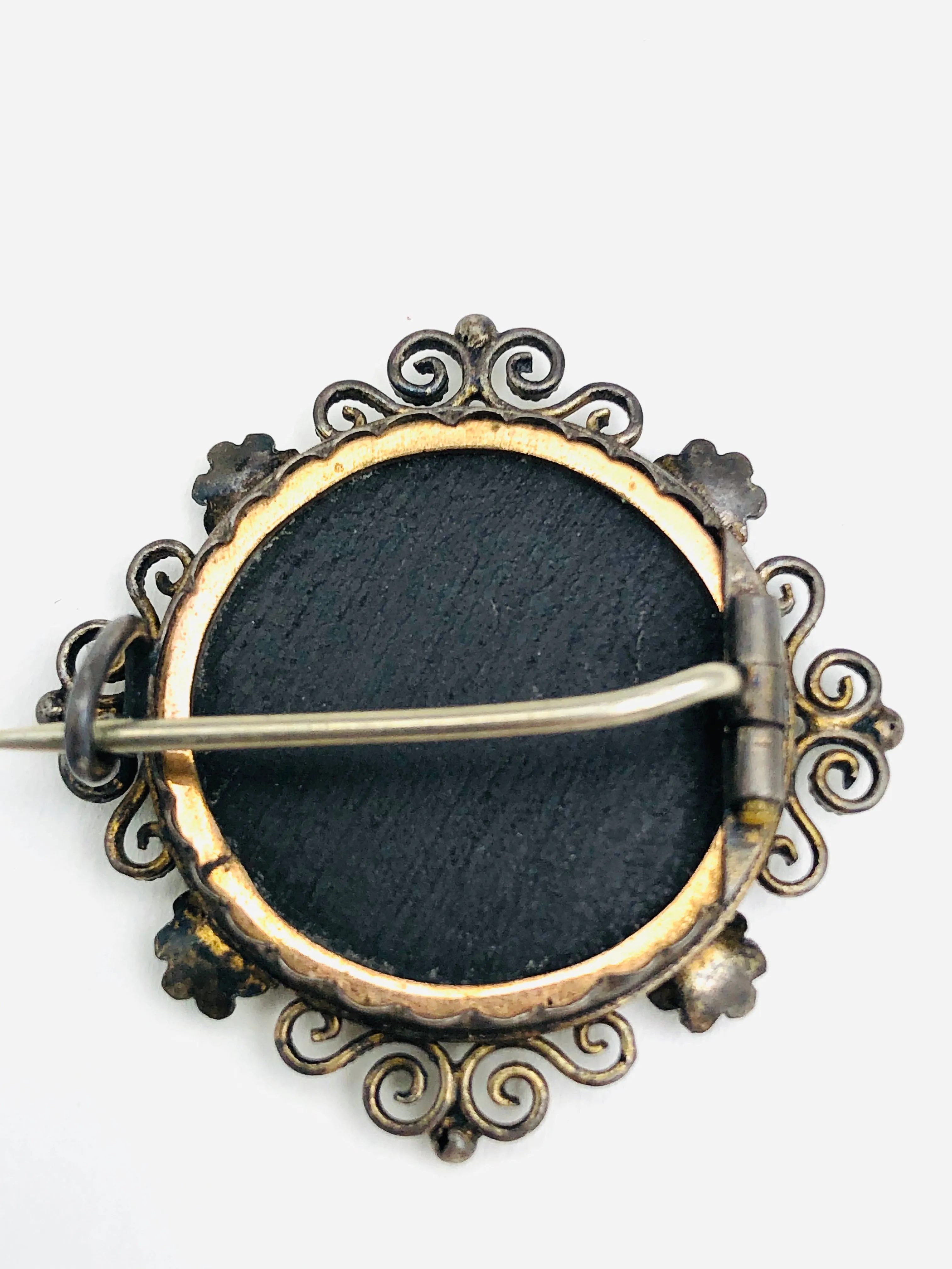 Sterling Pietra Dura Flowers Brooch