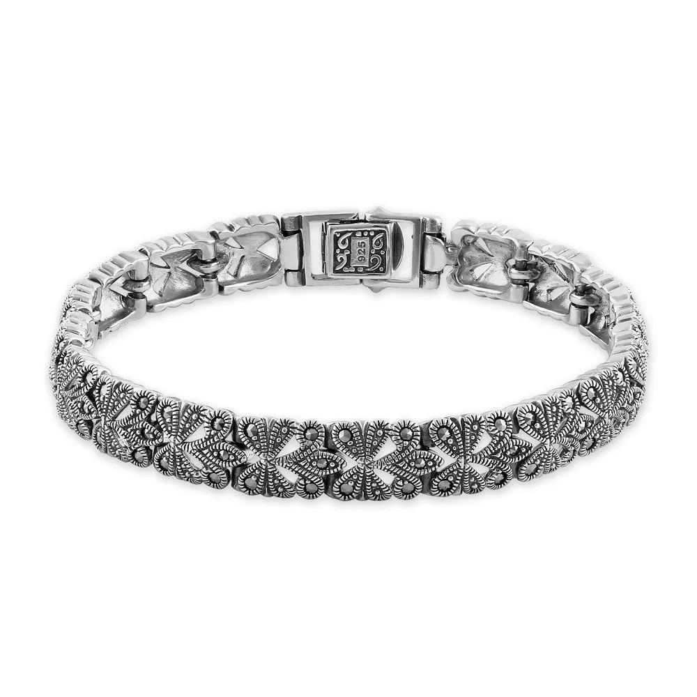 Sterling Silver Glitzy Filigree Marcasite Bracelet