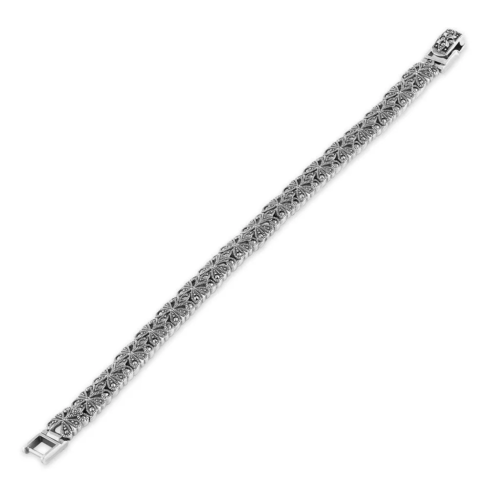 Sterling Silver Glitzy Filigree Marcasite Bracelet