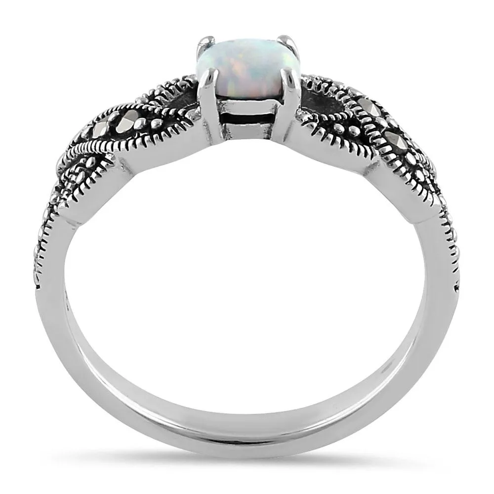 Sterling Silver Oval Opal Marcasite Ring