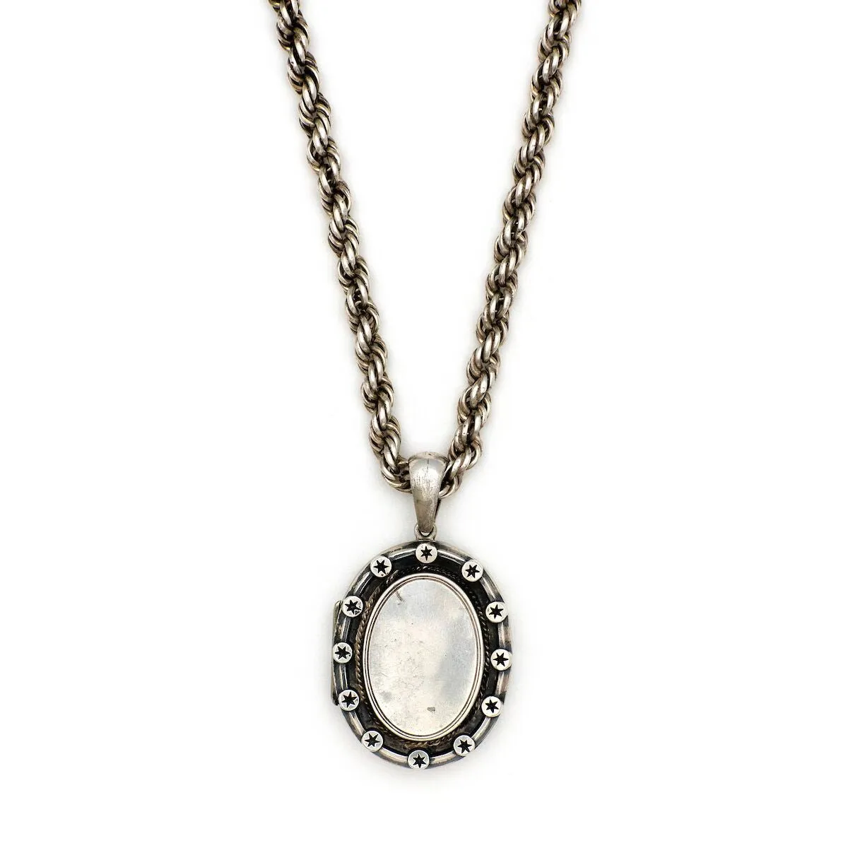 Sterling Silver Oval Stars Locket
