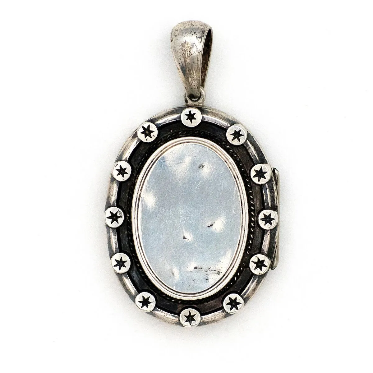 Sterling Silver Oval Stars Locket