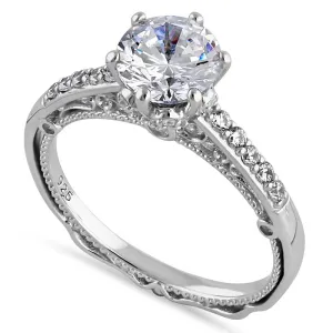 Sterling Silver Victorian Cathedral 7.0mm Round Cut Clear CZ Filigree Engagement Ring