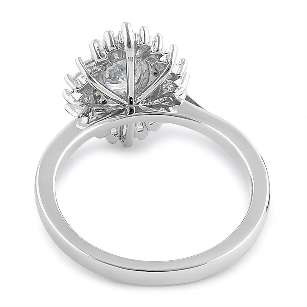 Sterling Silver Vintage Oval Halo Clear CZ Engagement Ring