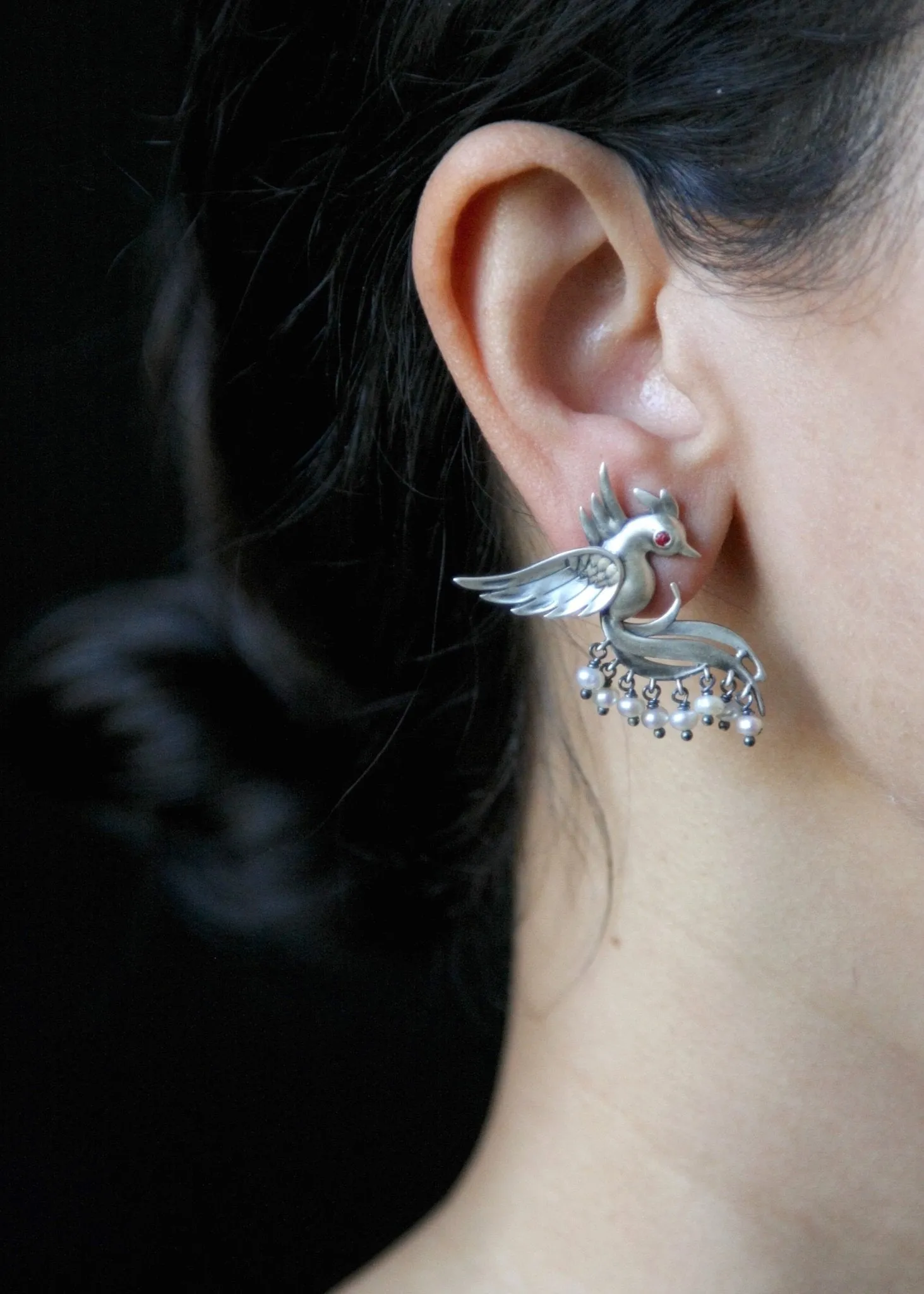 Stunning, pearl fringed, Victorian bird earrings