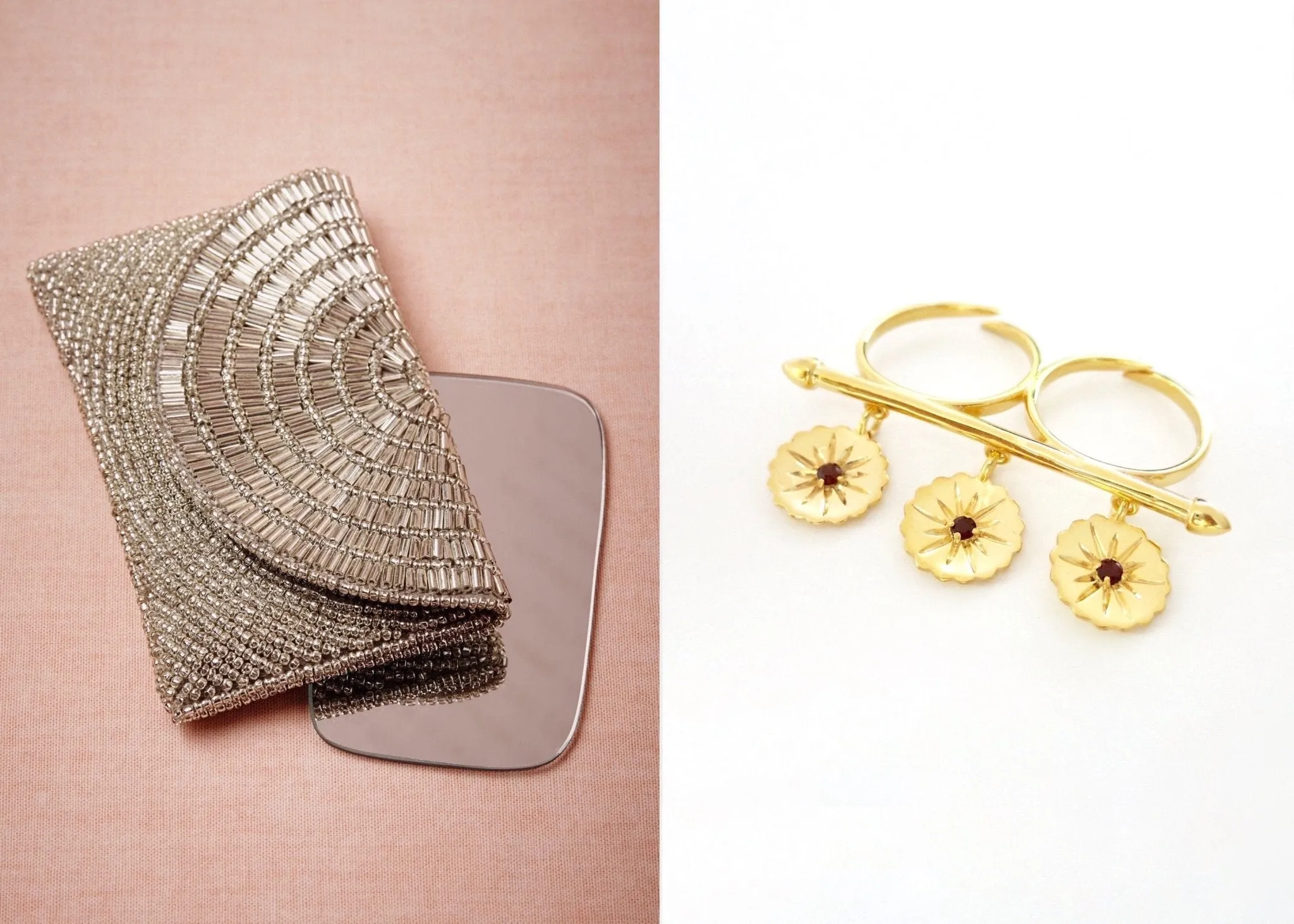 Stunning, playful, gold-plated two finger ring