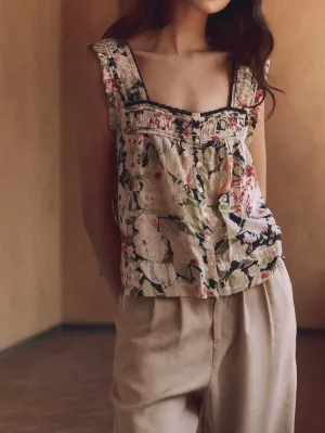 The Victorian Pleat Tank - Vintage Rose Print