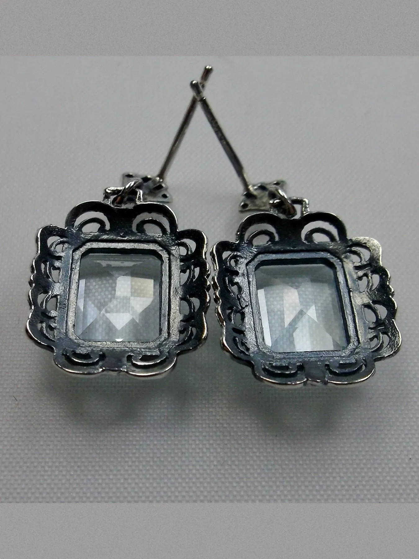 Topaz Earrings, Natural Blue Gemstones, Short Festoon Filigree #E8z